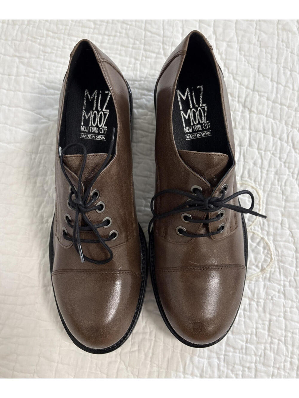 Miz Mooz Taupe-Brown Leather Lace-Up Chunky-Heel Oxfords--runs small!! - Picture 6 of 9